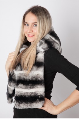 Rex chinchilla fur hood-scarf